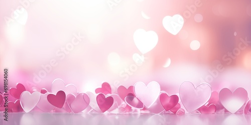 Background with hearts and bokeh in pink tones