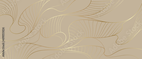 Gold lines vector art background. Abstract luxury cover design. Poster for design interior. Template for cards, flyers, banner, packaging. Premium golden illustration for luxe invite, wedding card.