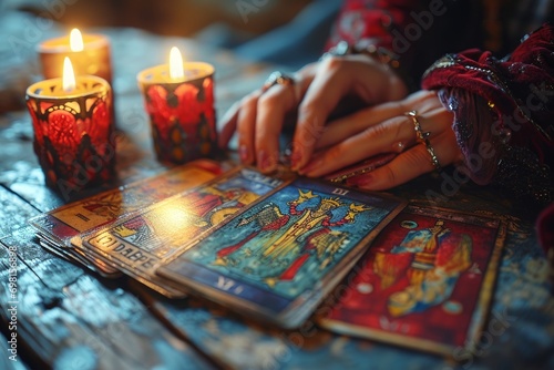 Tarot Card Reading by Candlelight, Mystical Atmosphere