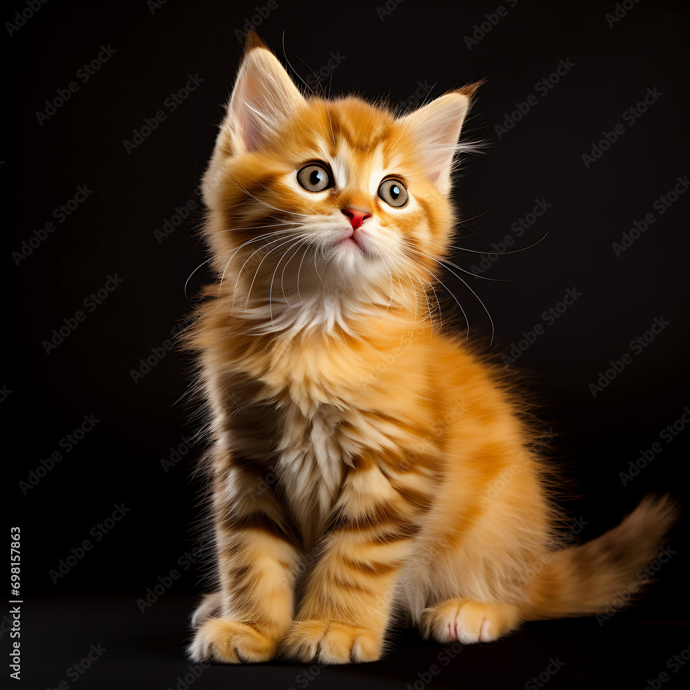 Young cute beautiful cat. One color background. Awesome eye and body color. Generative AI