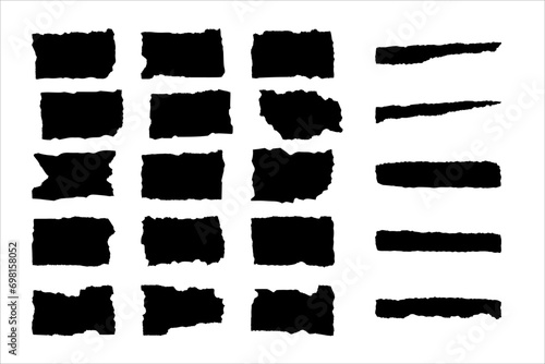 Set of torn paper pieces icons. Vector illustration. Jagged rectangles, ribbed stickers isolated on white background