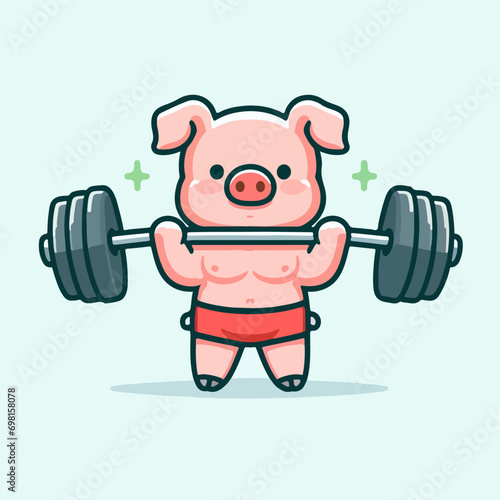 illustration of a cute dolphin character lifting a barbell in a cartoon vector style