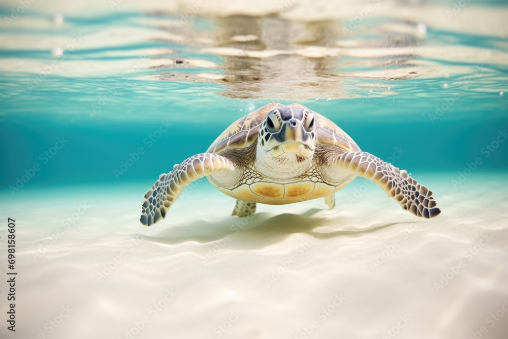 Obraz premium sea turtle in clear lagoon with sandy white bottom