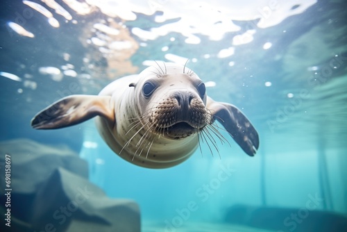 underwater shot of seal swimming elegantly photo