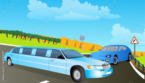 Dangerous situation on a highway. Follow the traffic rules. Vector illustration.