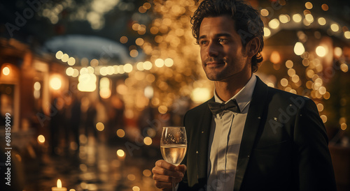 Man holding a champagne flute at party photo