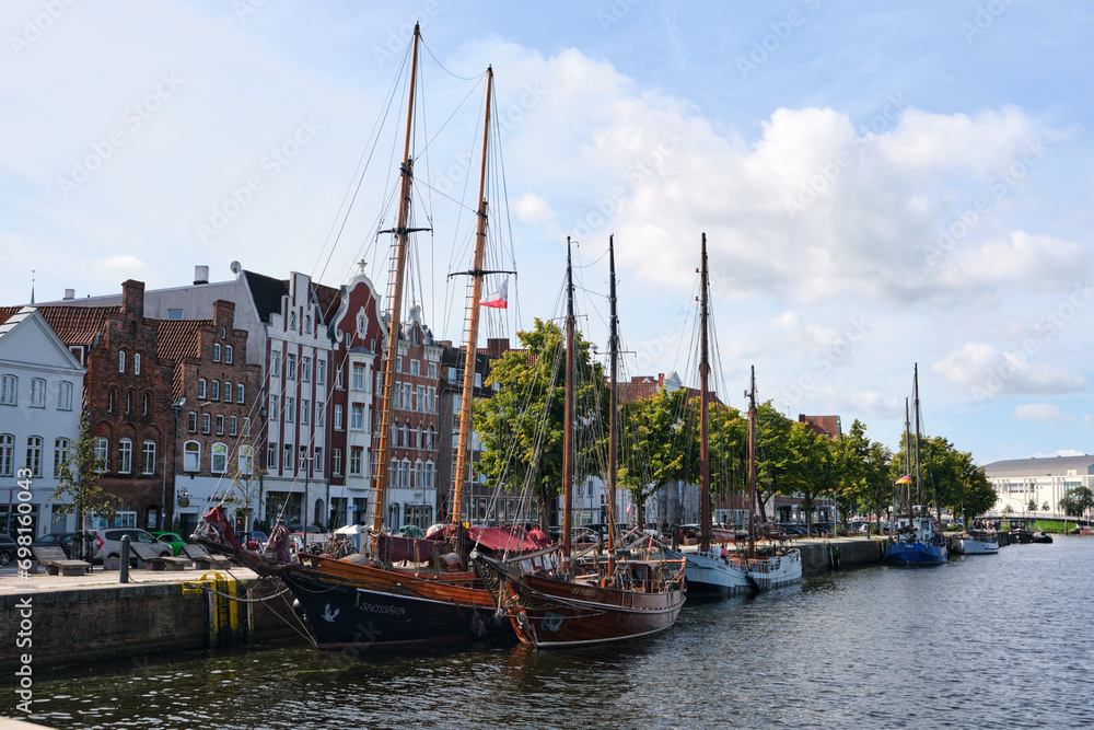 Old boats on the canal in Lubeck