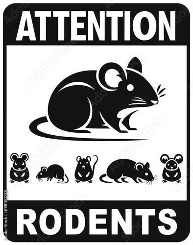 Attention, rodents. Information vector pictogram notifying people about the invasion of mouse-like pests