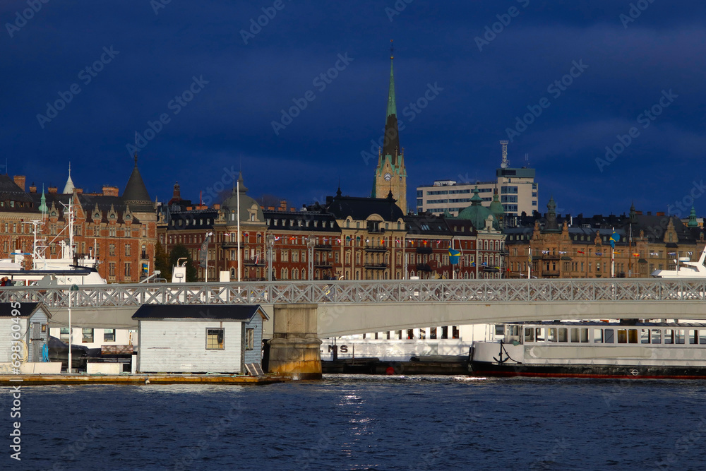 Obraz premium cityscape of Stockholm with dark clouds