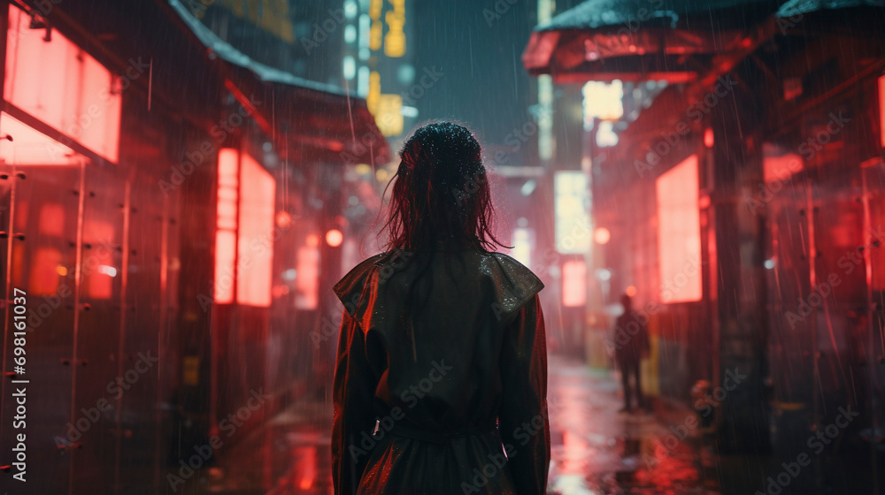 Crowded Rainy Night: Cyberpunk City in Neon Glow, Generative AI Crowded Rainy Night: Cyberpunk City in Neon Glow, Generative AI