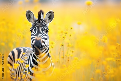 zebra amongst yellow wildflowers
