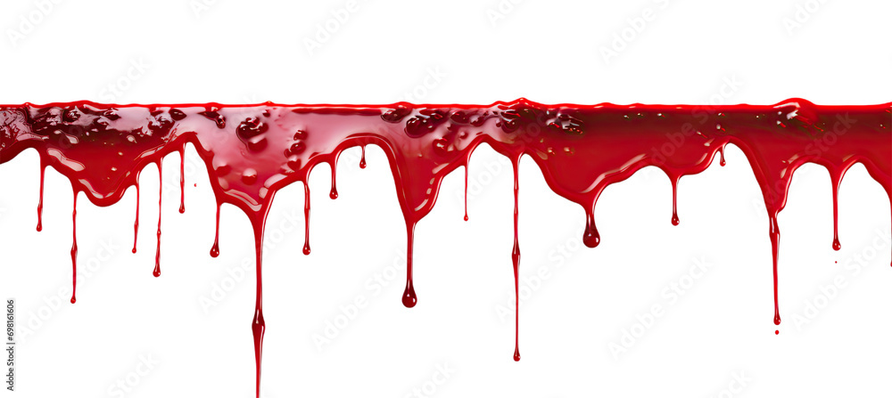 Real dark Dripping blood. Isolated on transparent background - obrazy, fototapety, plakaty 
