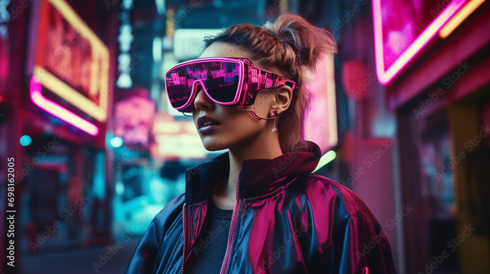 Digital Reality Diva: Cyberpunk Woman with VR Headset, Generative AI Digital Reality Diva: Cyberpunk Woman with VR Headset, Generative AI