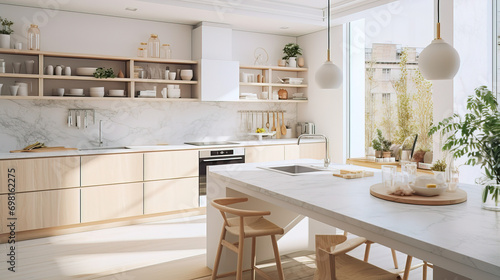 Cozy kitchen interior in beige colors