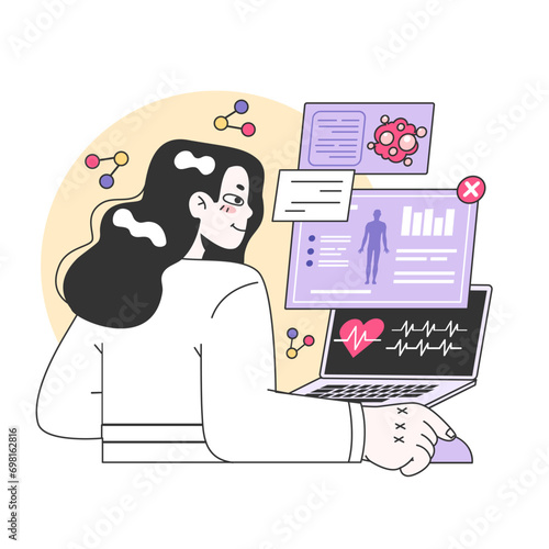 Medical research. Biotechnology, medicine and pharmacology development. Innovative technologies, clinical trials and tests. Flat vector illustration