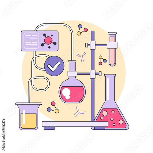 Medical research. Biotechnology, medicine and pharmacology development. Innovative technologies, clinical trials and tests. Flat vector illustration