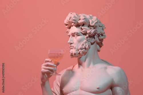 Ancient statue of a man with a glass of wine photo