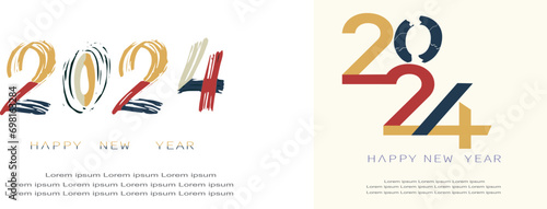 Happy new year 2024 design. With colorful truncated number illustrations. Premium vector design for poster, banner, greeting and new year 2024 celebration.