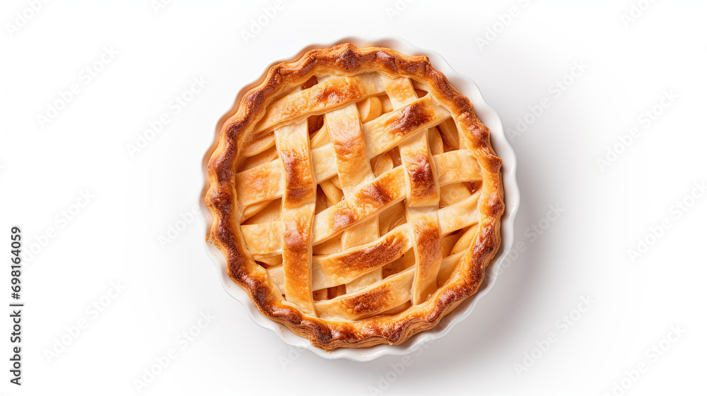 Top View Apple Pie. Isolated on white background