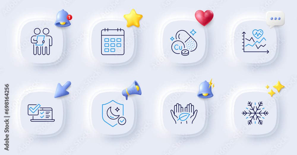 Cardio training, Calendar and Online survey line icons. Buttons with 3d bell, chat speech, cursor. Pack of Survey, Fair trade, Air conditioning icon. Guard, Copper mineral pictogram. Vector Cardio training, Calendar and Online survey line icons. Buttons with 3d bell, chat speech, cursor. Pack of Survey, Fair trade, Air conditioning icon. Guard, Copper mineral pictogram. Vector
