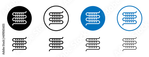 Condenser coil vector icon set. AC cooling copper evaporator vector illustration. Air conditioning condenser sign in black and blue color.