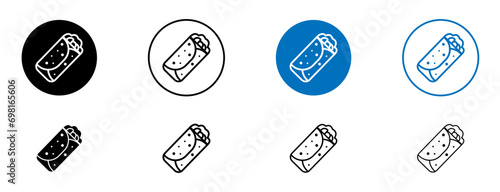 Burrito vector icon set. Wrap tortilla sandwich vector illustration. Shawarma kebab vector icon in black and blue color. photo