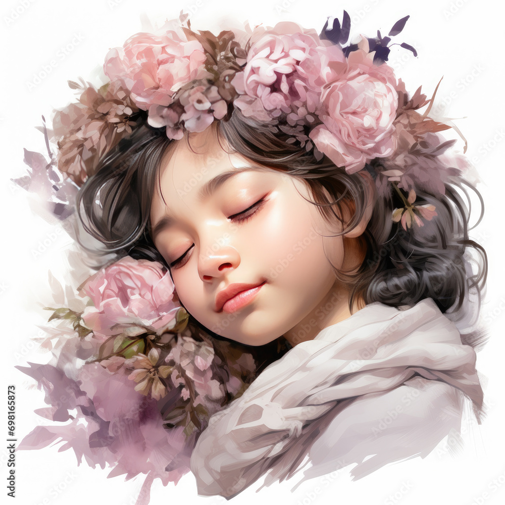 watercolor Sleeping Baby Girl Sublimation clipart, Generative Ai