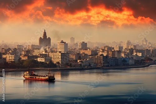 Sunset view of the city of Mumbai, India. Panoramic view of the city, Havana, Cuba, downtown skyline, AI Generated