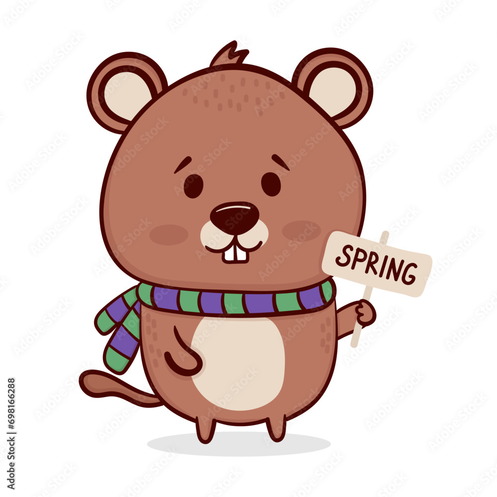 Happy Groundhog Day. Cute Cartoon Groundhog. Vector illustration. Happy Groundhog Day. Cute Cartoon Groundhog. Vector illustration.