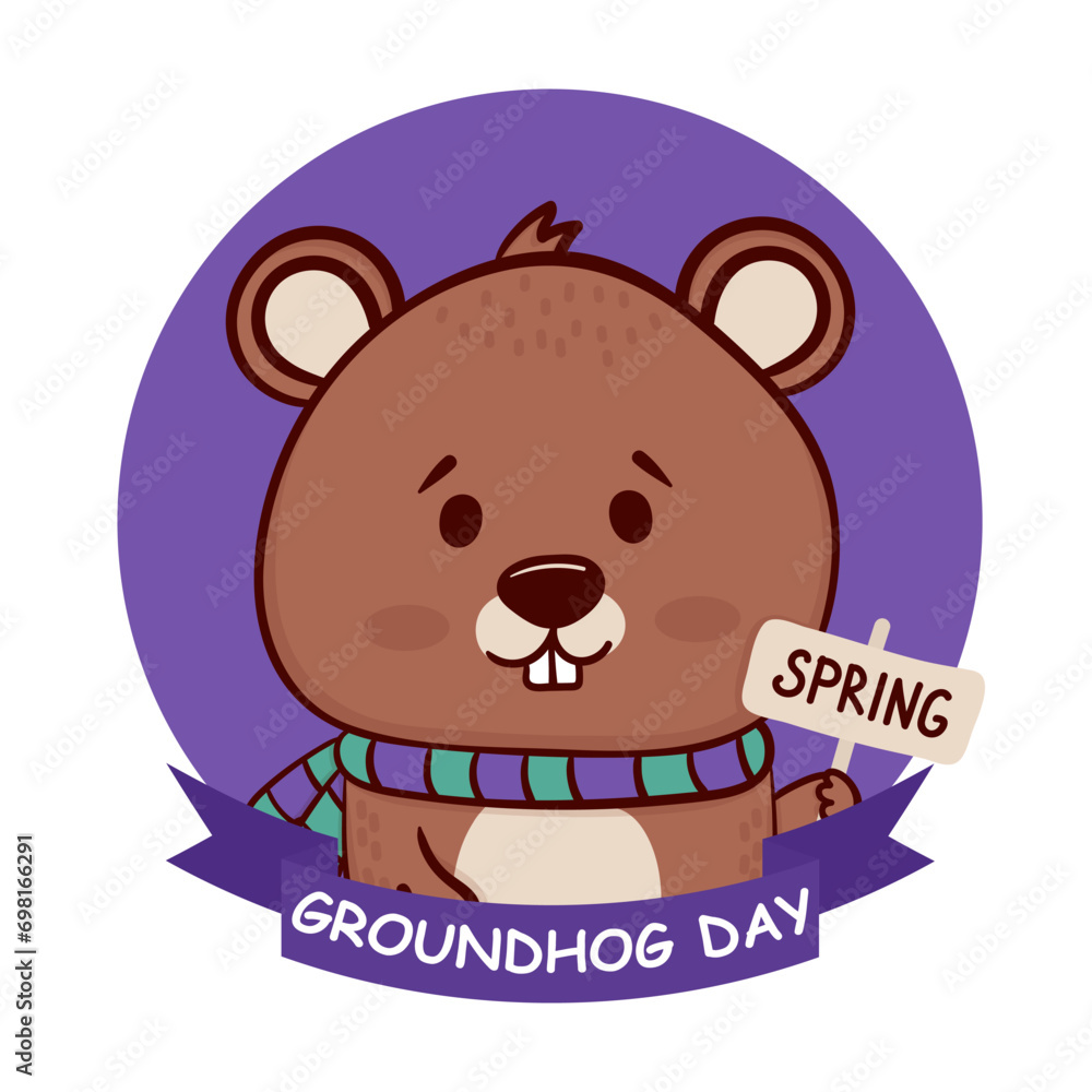 Happy Groundhog Day. Cute Cartoon Groundhog. Vector illustration. Happy Groundhog Day. Cute Cartoon Groundhog. Vector illustration.