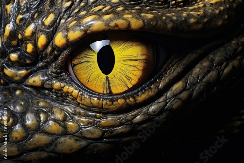 Close up of the eye of a crocodile. Macro photography  Highlight the yellow eye of a crocodile in a close-up  AI Generated