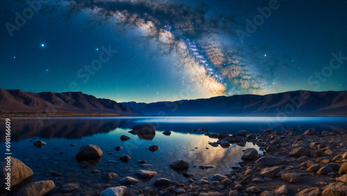 The milky way going over the beautiful and calm lake