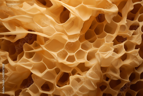 Gros plan des alvéoles jaunes d'une ruche en cire d'abeille, illustration du génie animal à l'oeuvre