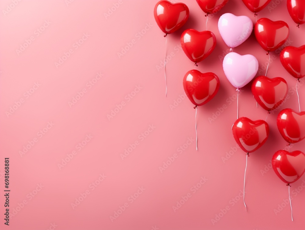 red and pink heart shaped balloons or velentine day concept. with copy space. Generated in ai