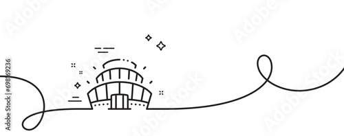 Arena stadium line icon. Continuous one line with curl. Competition building sign. Sport complex symbol. Arena stadium single outline ribbon. Loop curve pattern. Vector