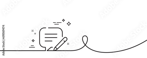 Write line icon. Continuous one line with curl. Edit email message sign. Memo speech bubble symbol. Write single outline ribbon. Loop curve pattern. Vector