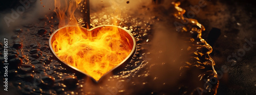 Herz aus brennendem Metall in Gold wird in Schmiede Guss geformt photo