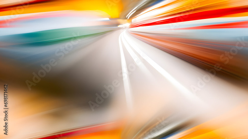Modern abstract high-speed movement. Dynamic motion light trails with motion blur effect on dark background. Futuristic, technology pattern