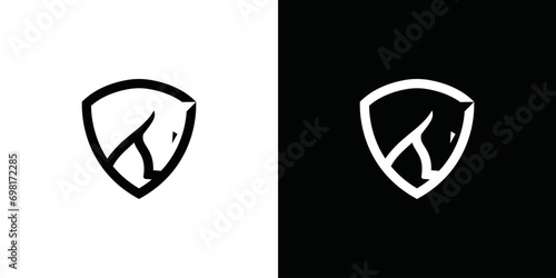 horse and shield combination design logo. logo design template for horse safety, strong horse