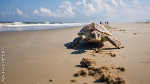 Coastal Wildlife: Snap a picture of a serene moment as a sea turtle makes its way back to the sea after nesting, leaving delicate tracks in the sand