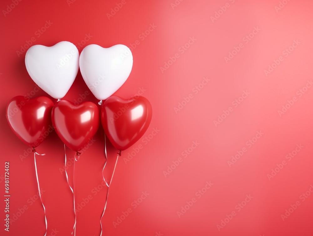 red and white heart shaped balloons or velentine day concept. with copy space. Generated in ai