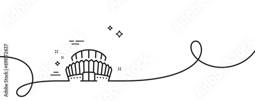 Sports stadium line icon. Continuous one line with curl. Arena sign. Sport complex symbol. Sports stadium single outline ribbon. Loop curve pattern. Vector