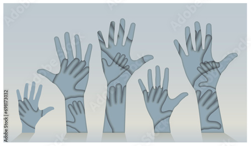 Outstretched hands in handcuffs. Vector illustration.
