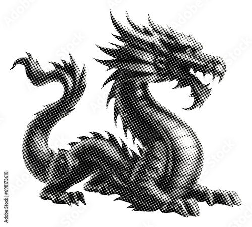 dragon figurine isolated retro pop art halftone effect collage element for mixed media dotted texture vintage magazine grunge punk style