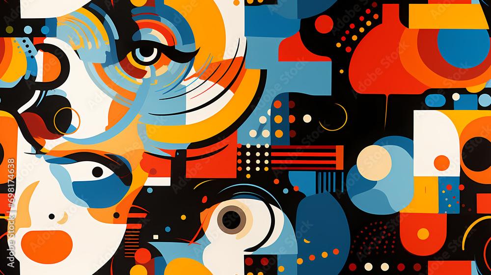 Abstract people seamless background illustration, pattern in style of Colorful Minimalism