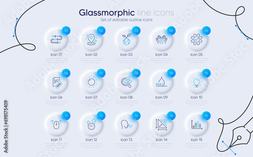 Set of Light bulb, Fake news and Time management line icons for web app. Swipe up, Sunny weather, Diagram graph icons. Chemistry lab, Hospital, Save planet signs. Breathing exercise. Vector
