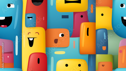 Seamless pattern with a smiling face. Emoji background. Smile line icon texture. Colorful Minimalism style