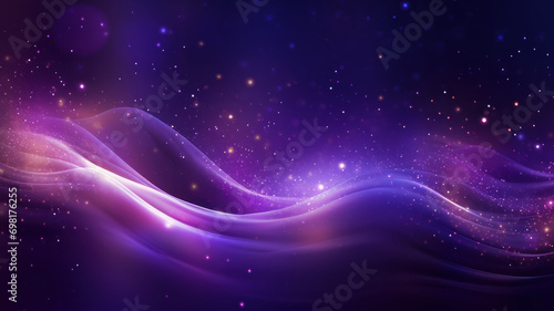 Digital purple particles wave and light abstract background with shining dots stars