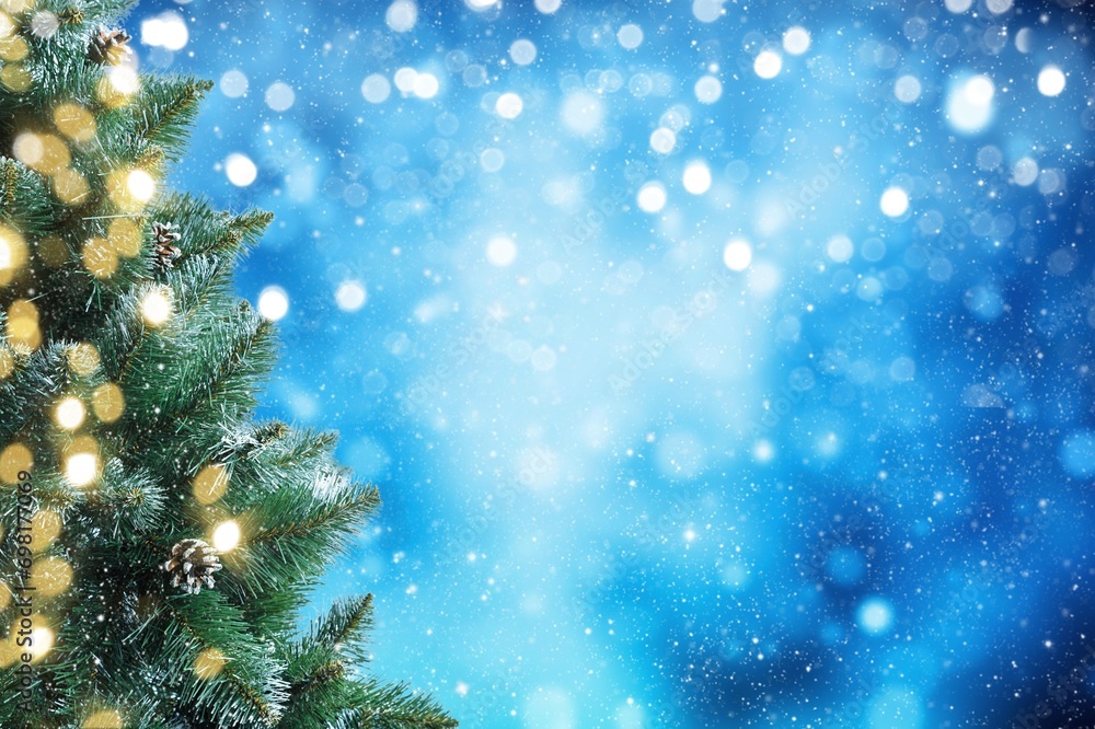 Christmas background with green tree in snow Christmas background with green tree in snow