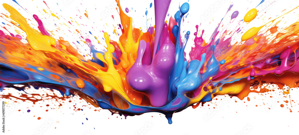 Abstract colorful art colors splashes background illustration - Colorful acrylic paint splashing isolated on white background on transparent background. - obrazy, fototapety, plakaty 